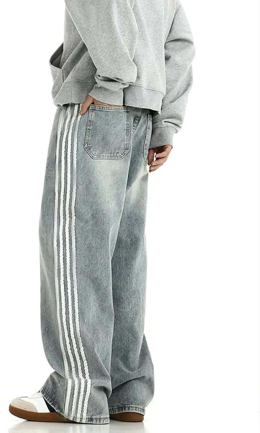 Mens Baggy Denim Jeans Casual Striped Pants Straight Wide Leg Jeans Oversized Hip Hop Pants Vintage Skater Track Jeans