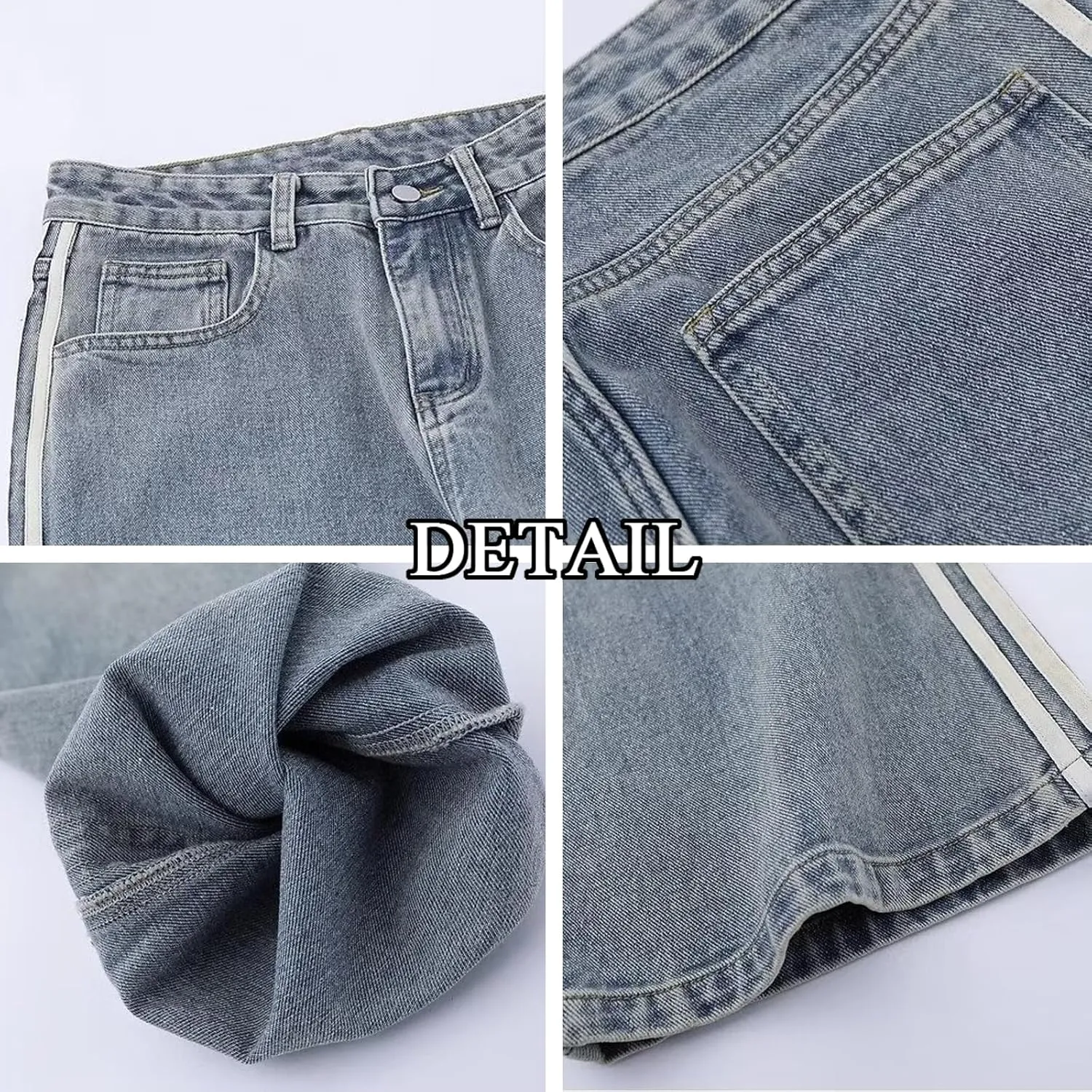 Mens Baggy Denim Jeans Casual Striped Pants Straight Wide Leg Jeans Oversized Hip Hop Pants Vintage Skater Track Jeans