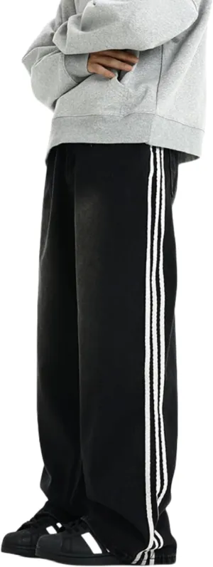 Mens Baggy Denim Jeans Casual Striped Pants Straight Wide Leg Jeans Oversized Hip Hop Pants Vintage Skater Track Jeans