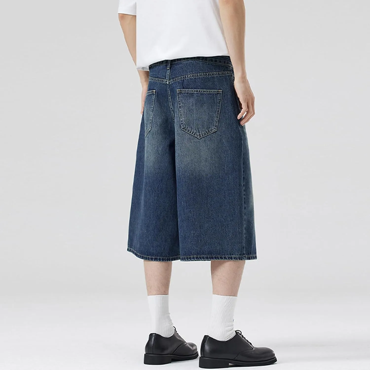Men's Baggy Jean Shorts Jorts Y2K Hip Hop Wide Leg Denim Shorts Skater Grunge Jeans Causal Streetwear Jorts
