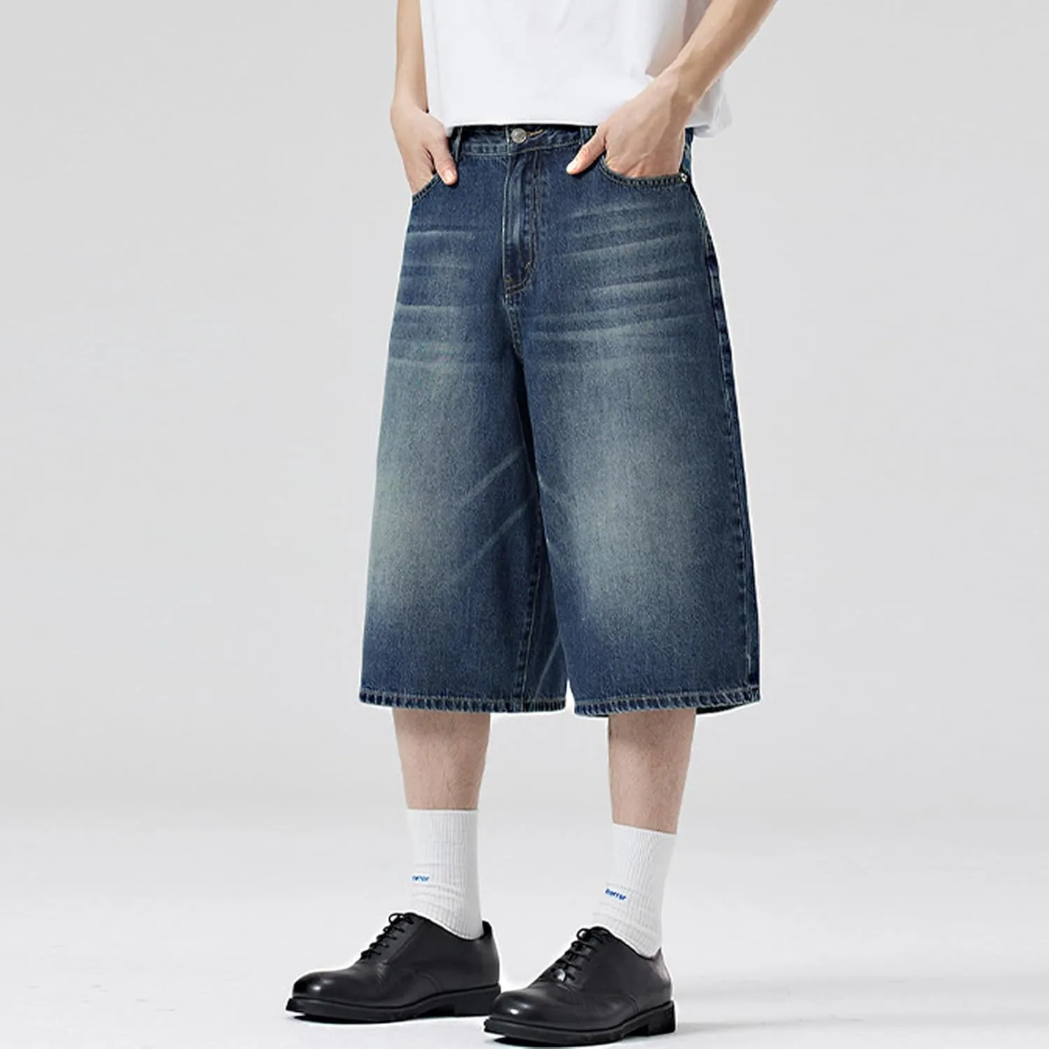 Men's Baggy Jean Shorts Jorts Y2K Hip Hop Wide Leg Denim Shorts Skater Grunge Jeans Causal Streetwear Jorts