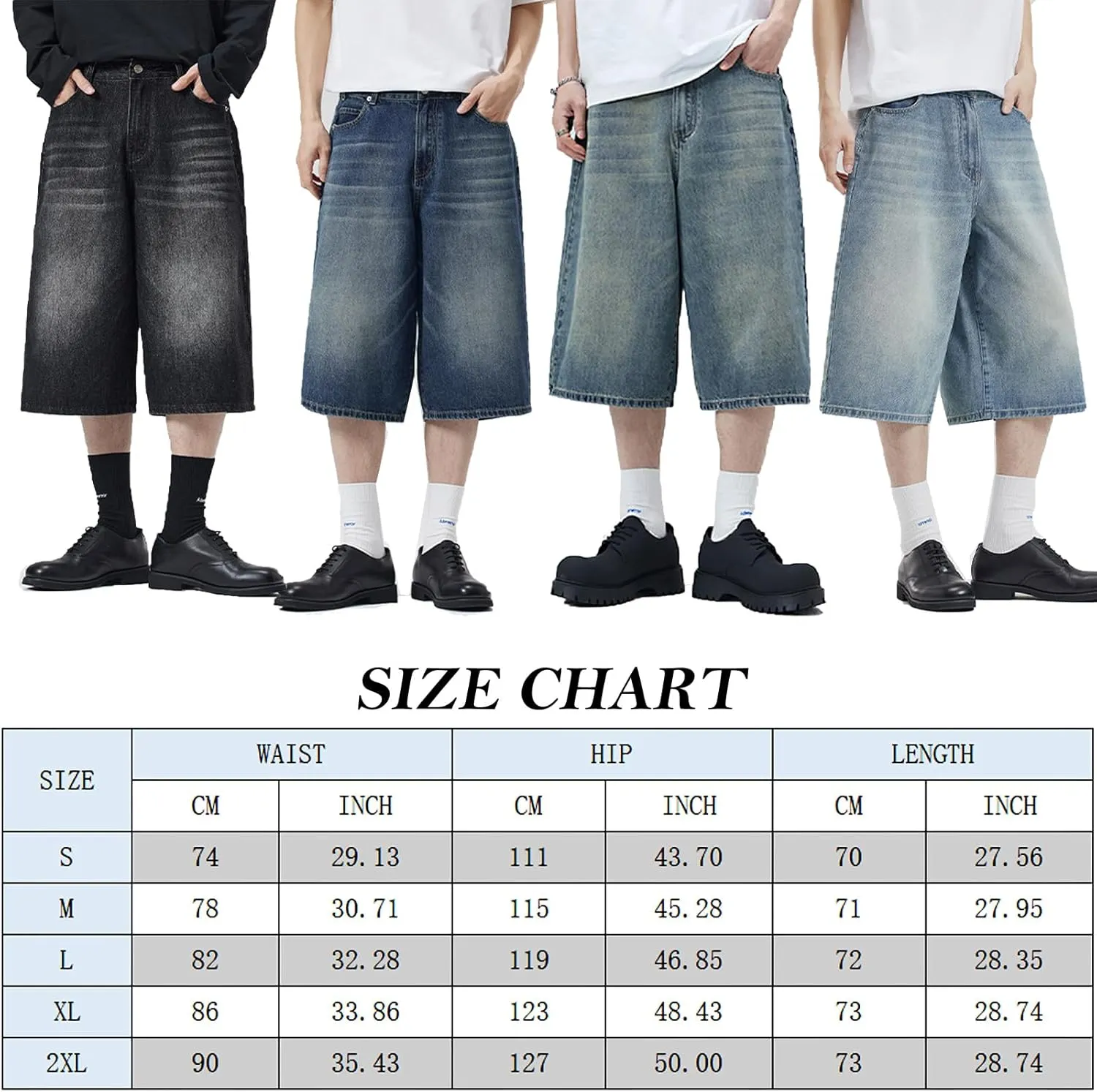 Men's Baggy Jean Shorts Jorts Y2K Hip Hop Wide Leg Denim Shorts Skater Grunge Jeans Causal Streetwear Jorts