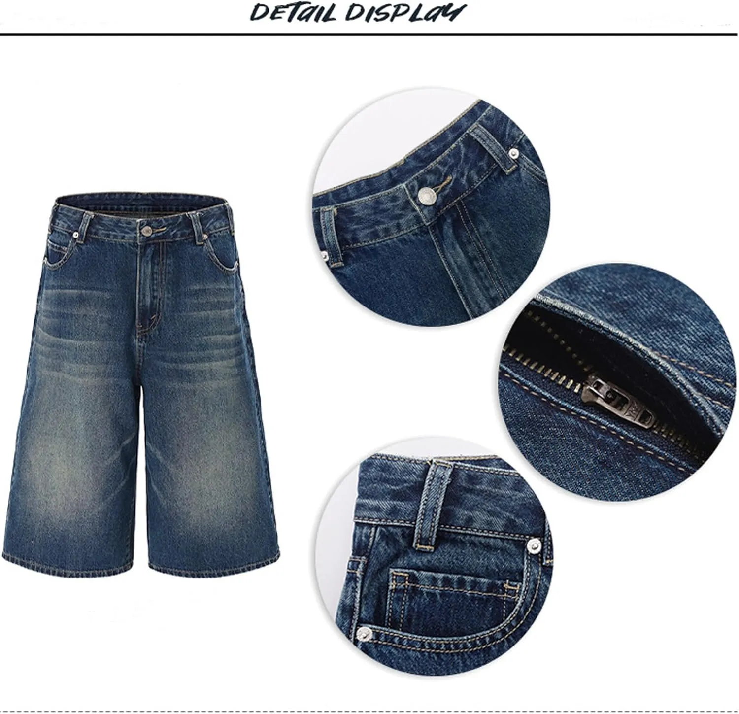Men's Baggy Jean Shorts Jorts Y2K Hip Hop Wide Leg Denim Shorts Skater Grunge Jeans Causal Streetwear Jorts