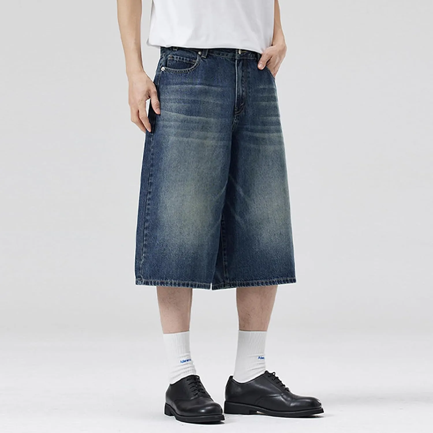 Men's Baggy Jean Shorts Jorts Y2K Hip Hop Wide Leg Denim Shorts Skater Grunge Jeans Causal Streetwear Jorts