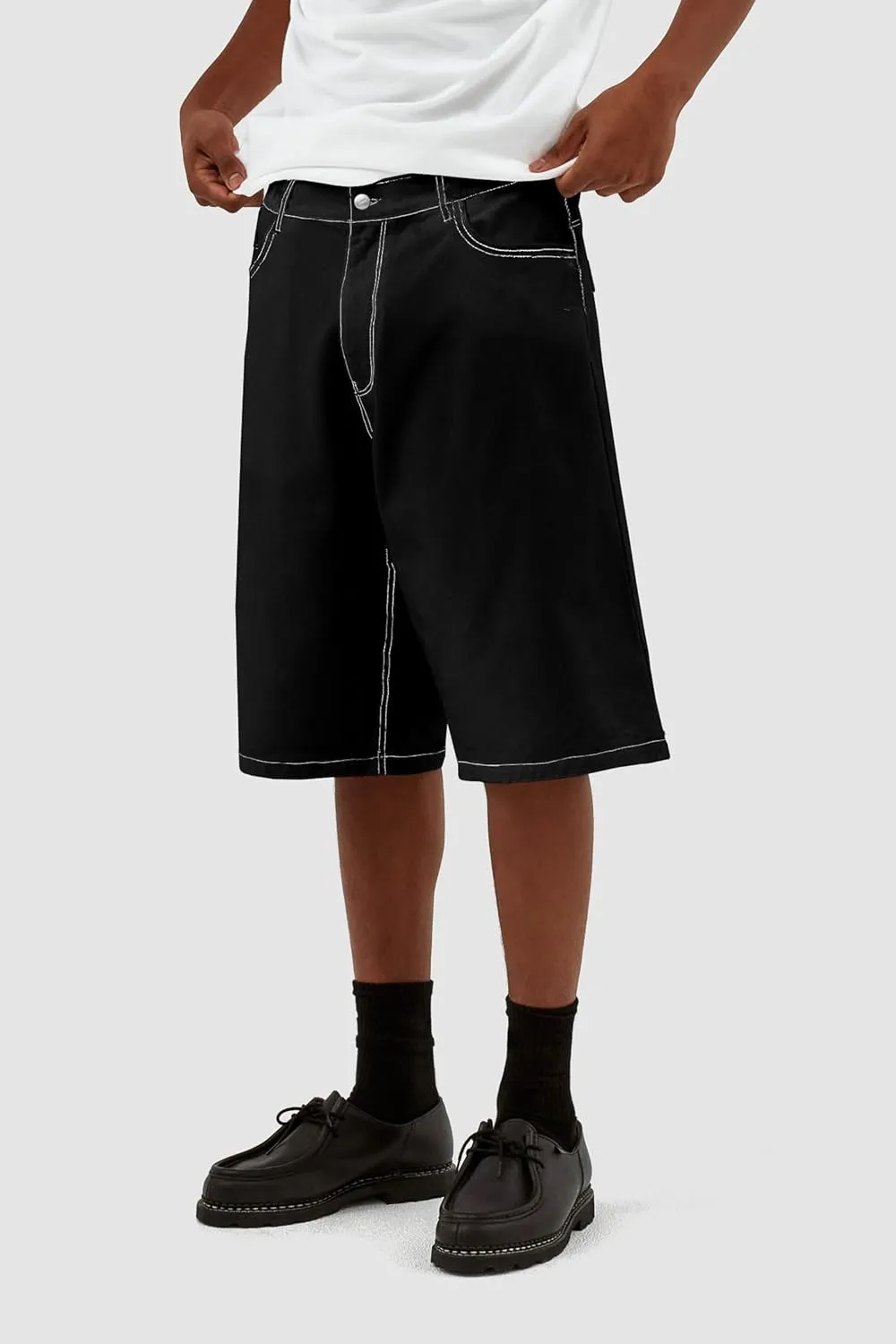 Mens Baggy Jean Shorts Loose Fit Long Skater Bermuda Denim Shorts Below Knee Hip Pop Wide Leg Jorts 90s Streetwear