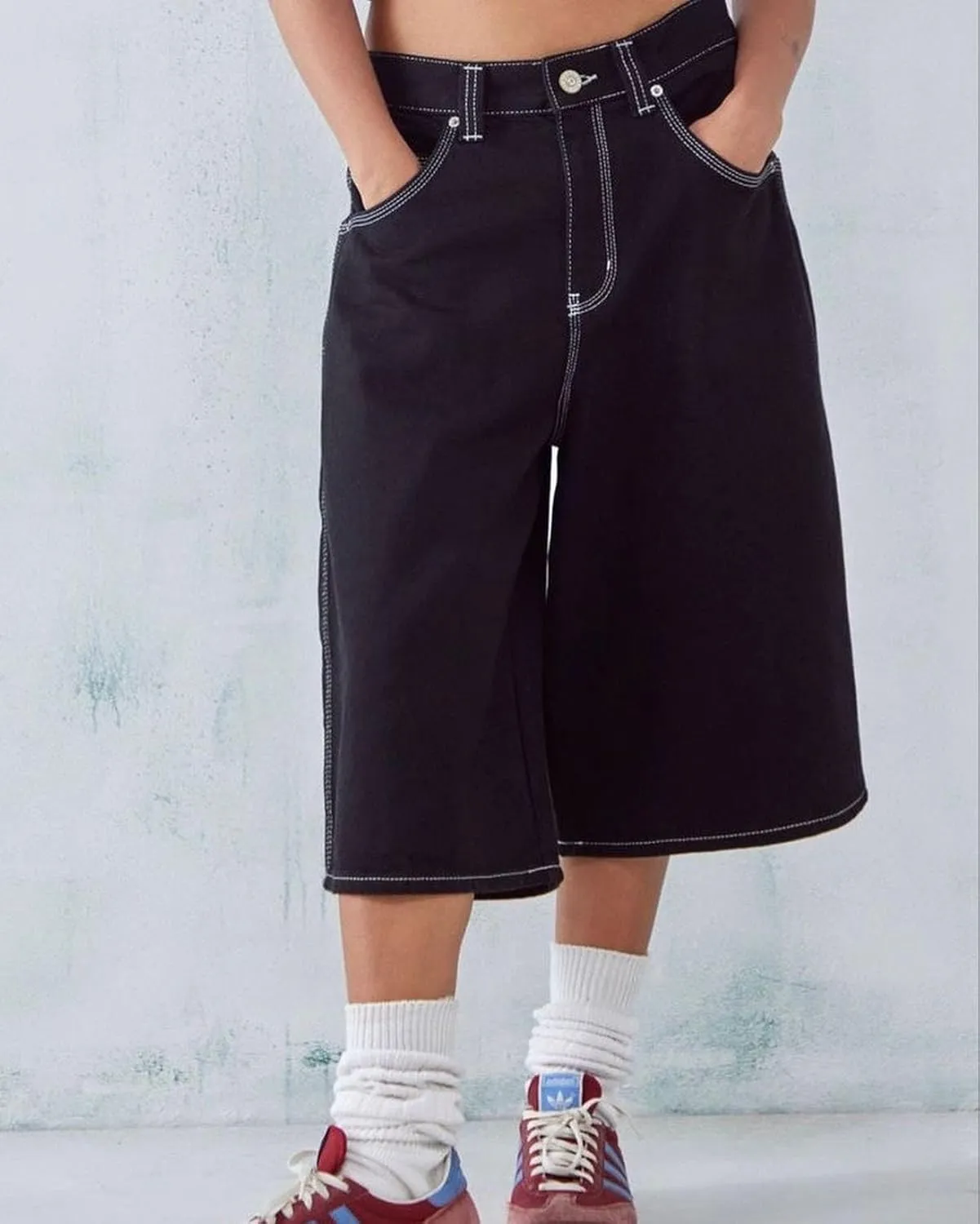 Mens Baggy Jean Shorts Loose Fit Long Skater Bermuda Denim Shorts Below Knee Hip Pop Wide Leg Jorts 90s Streetwear