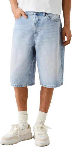 Mens Baggy Jean Shorts Loose Fit Long Skater Bermuda Denim Shorts Below Knee Hip Pop Wide Leg Jorts 90s Streetwear