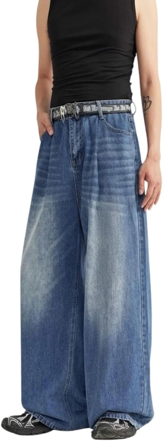 Men's Baggy Jeans Y2k Straight Leg Mid Waisted Solid Streetwear Loose Fit Vintage Hip Hop Denim Pants