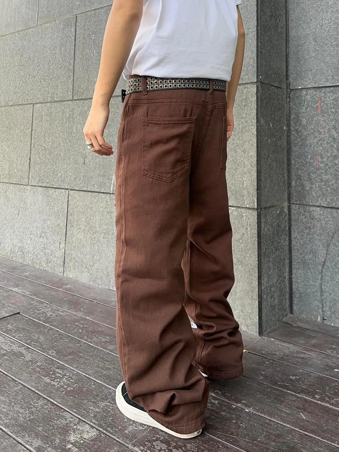 Mens Butterfly Print Ripped Baggy Jeans Aesthetic Y2k Hip Hop Wide Leg Denim Pants