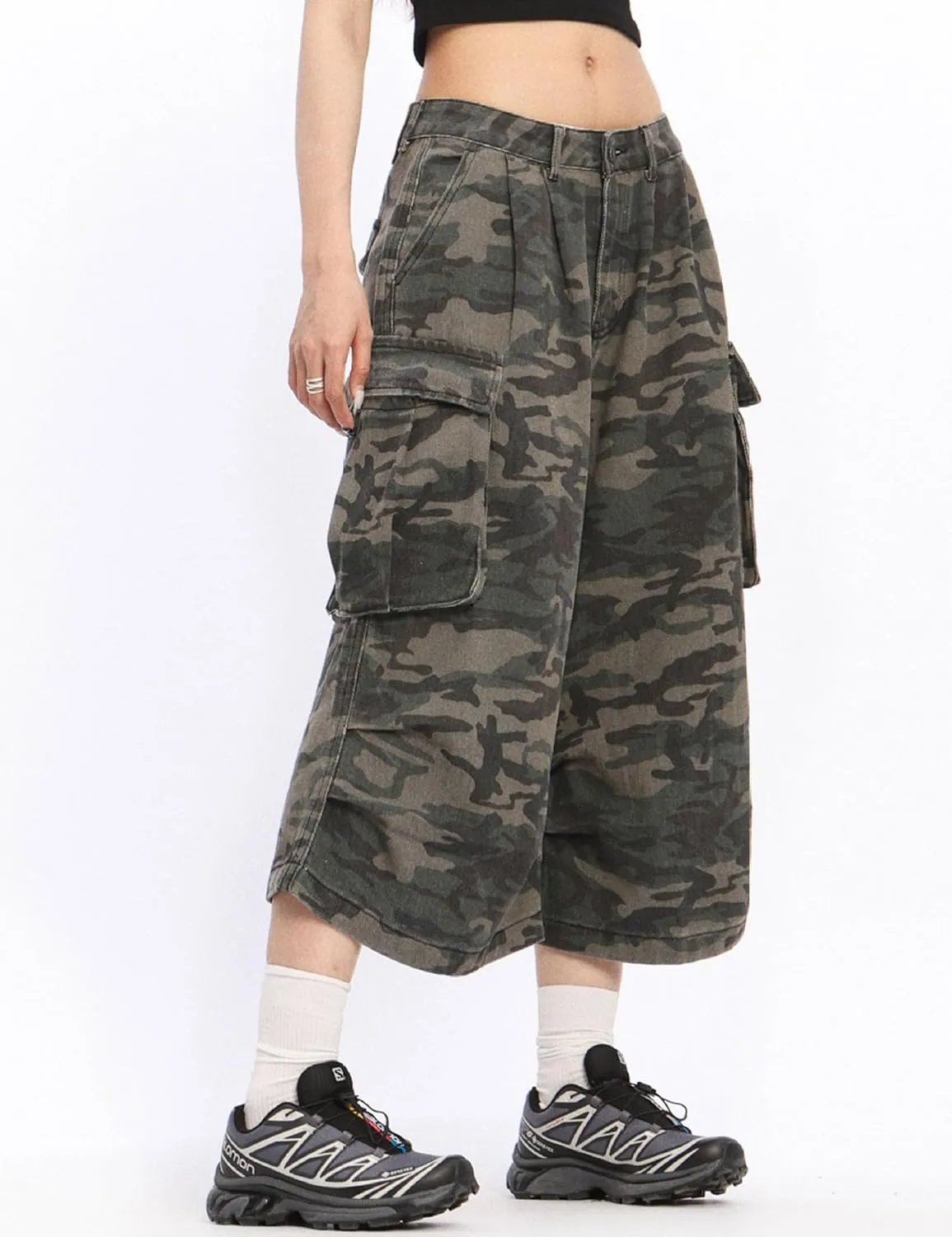 Mens Camo Cargo Shorts Y2k Baggy Long Jorts Hip Hop Bermuda Jeans Short Camouflage Shorts for Women