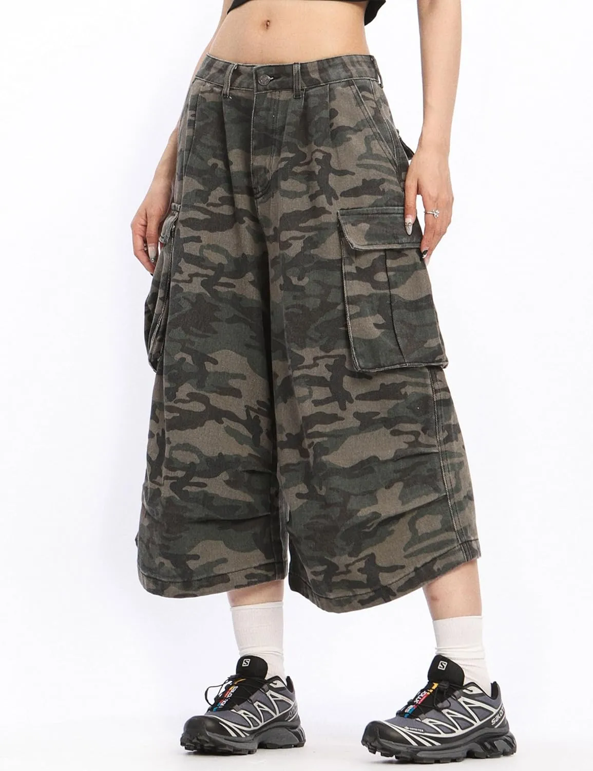 Mens Camo Cargo Shorts Y2k Baggy Long Jorts Hip Hop Bermuda Jeans Short Camouflage Shorts for Women