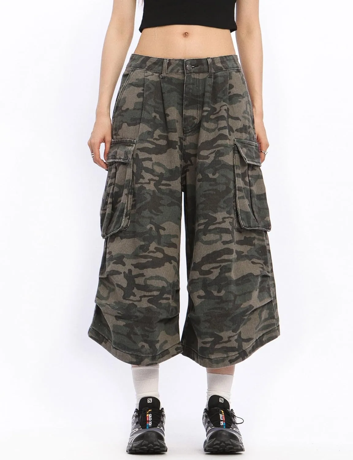 Mens Camo Cargo Shorts Y2k Baggy Long Jorts Hip Hop Bermuda Jeans Short Camouflage Shorts for Women