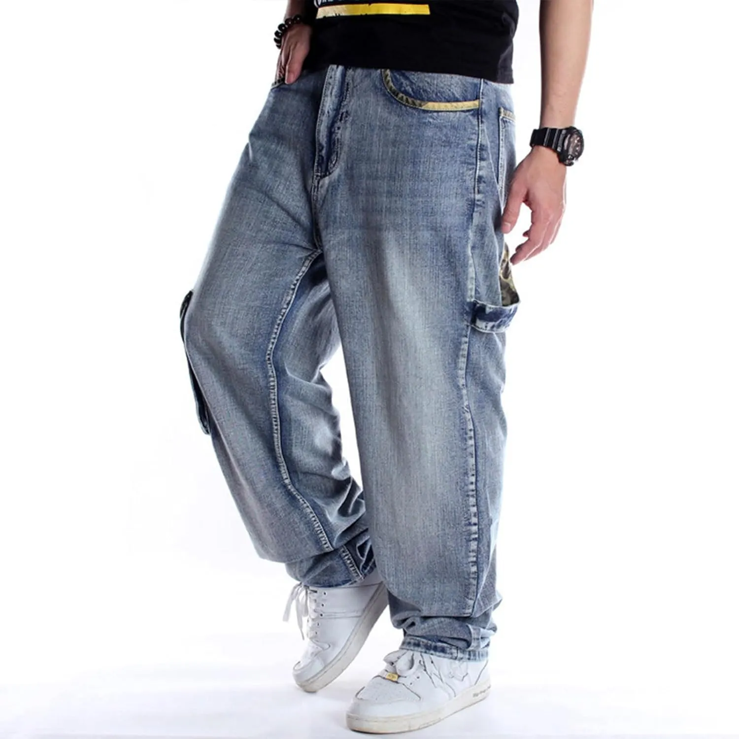Men's Classic Baggy Jeans Hip Hop Streewear Jeans Casual Dance Jogging Trousers Loose Fit Denim Pants