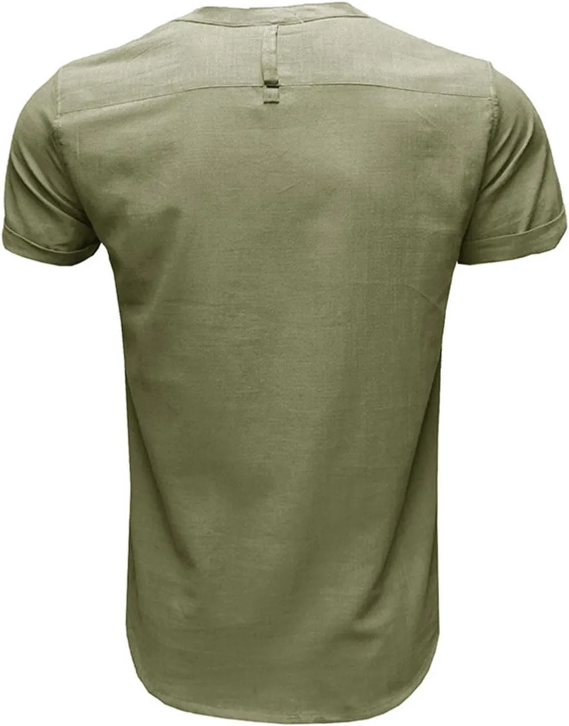 Men's Cotton Linen Henley Shirt Short Sleeve Casual Summer Beach Hippie T Shirts Band Collar Lightweight Hippie Tees