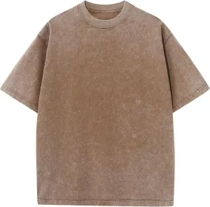 Men's Cotton T-Shirts Oversized Unisex Short Sleeves Casual Loose Wash Solid Basic Tee Tops