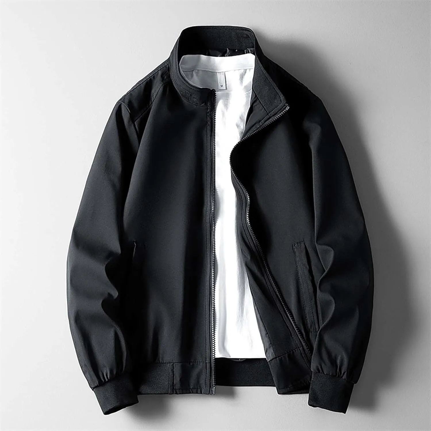 Men's Fashion Varsity Jacket Casual Men's Handsome Pilot Zip Fx Standing Jacket Causal Slim Fit Cotton Letterman
