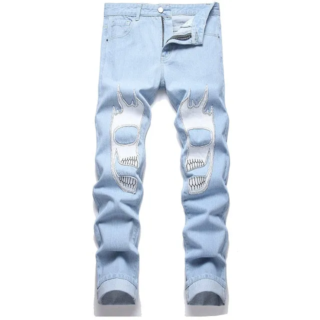 Men's Graphic Skull Print Jeans