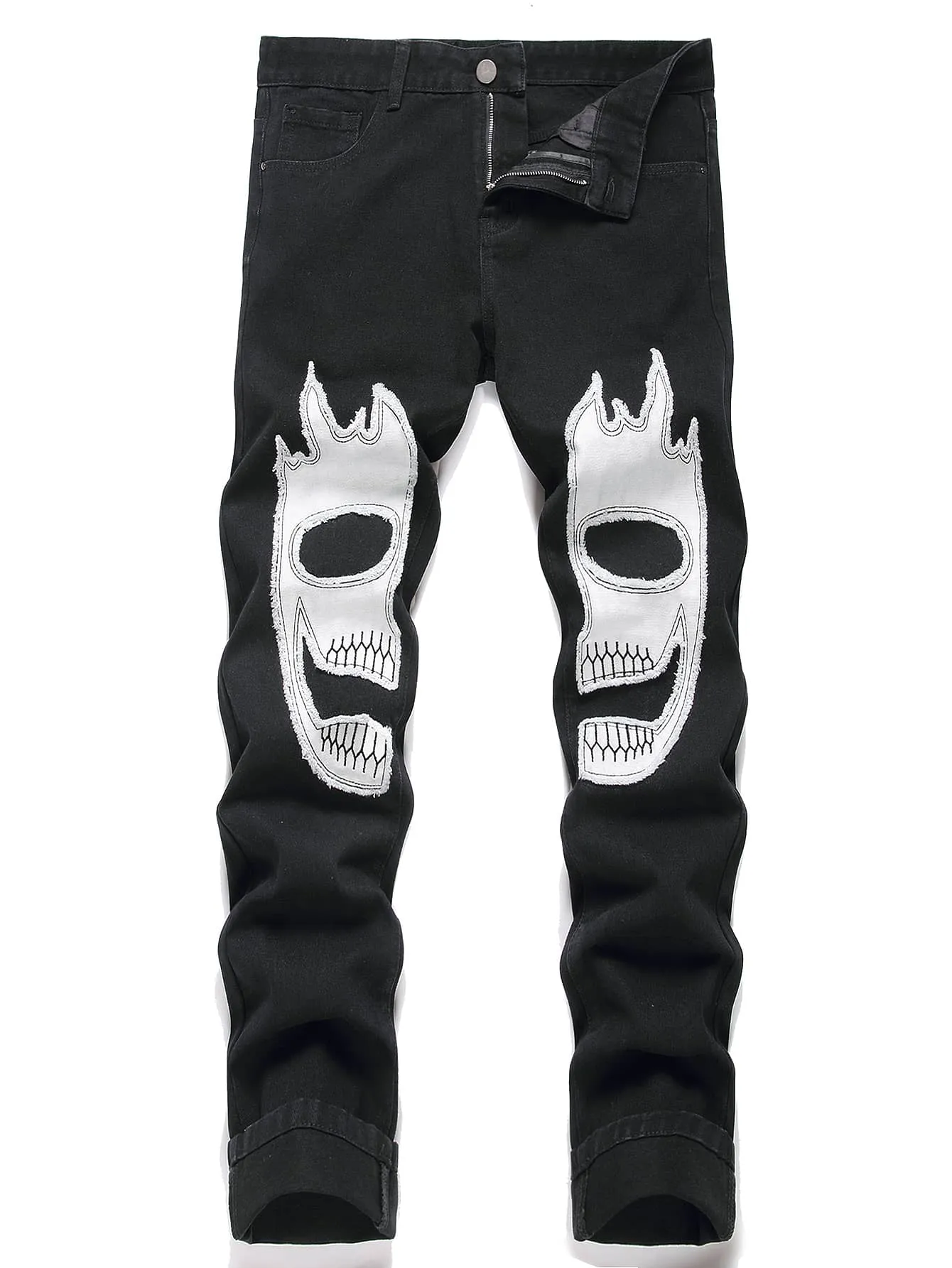 Men's Graphic Skull Print Jeans