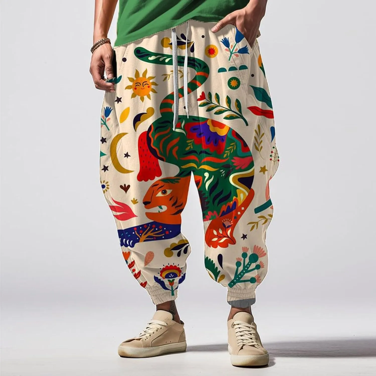 Mens Harem Pants Loose Waist Casual Hippie Pants Sweatpants Mens Hip Hop Harem Pants Martial Arts Pants Kung Fu