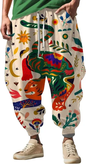Mens Harem Pants Loose Waist Casual Hippie Pants Sweatpants Mens Hip Hop Harem Pants Martial Arts Pants Kung Fu
