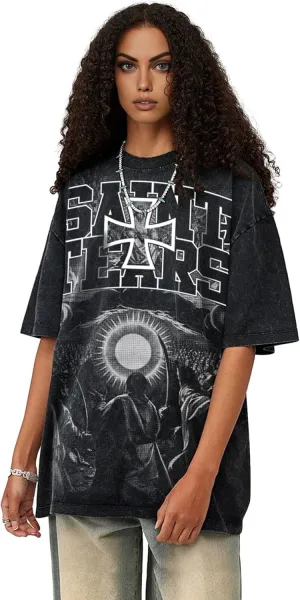 Men's Hip Hop Graphic Print Cotton T-Shirt Fashion Special Design Crewneck Rapper Short Sleeve Tops