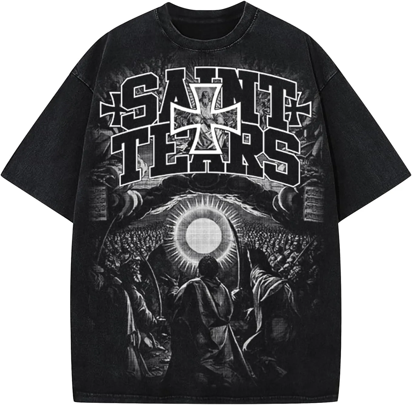 Men's Hip Hop Graphic Print Cotton T-Shirt Fashion Special Design Crewneck Rapper Short Sleeve Tops