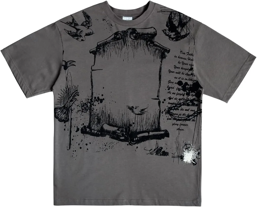 Men's Hip Hop Graphic Print Cotton T-Shirt Fashion Special Design Crewneck Rapper Short Sleeve Tops…