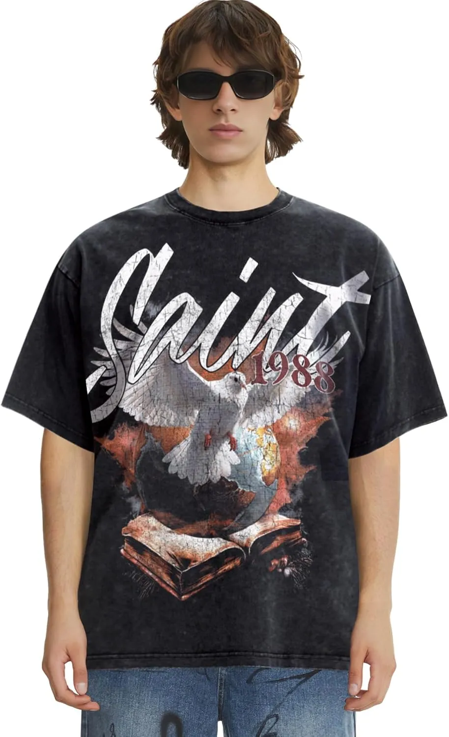 Men's Hip Hop Graphic Print Cotton T-Shirt Fashion Special Design Crewneck Rapper Short Sleeve Tops…