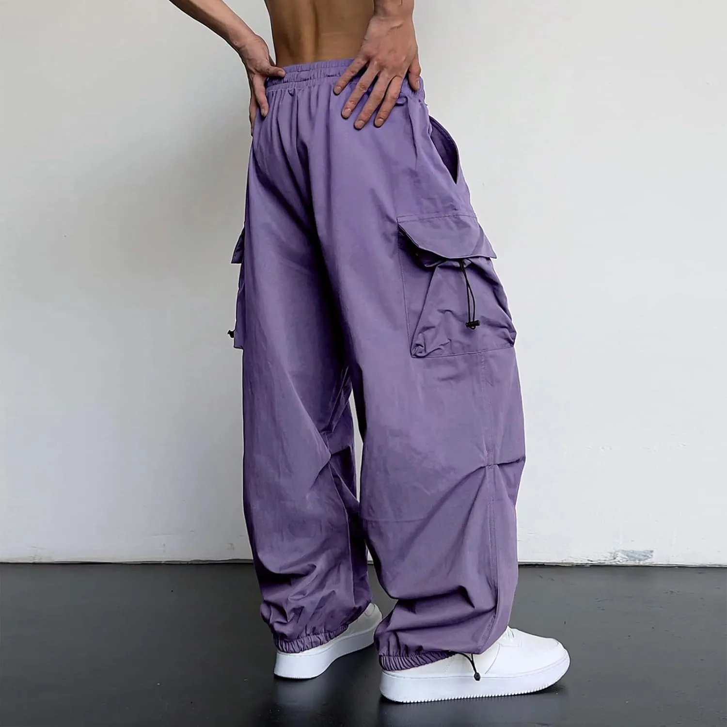 Men's Hip Hop Parachute Jogger Pants Y2K Street Baggy Trousers Rap Hippies Cargo Pants Harem Pants with Pockets