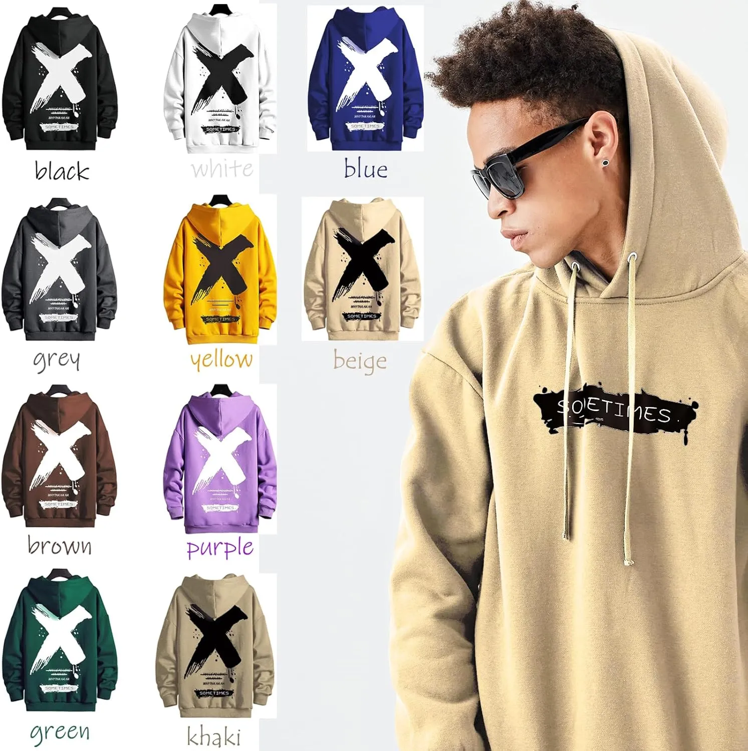 Men's Hoodie Hip Hop Graphic Fleece Hooded Pullover Vintage Printed Long Sleeve Sweatshirt Unisex Streetwear