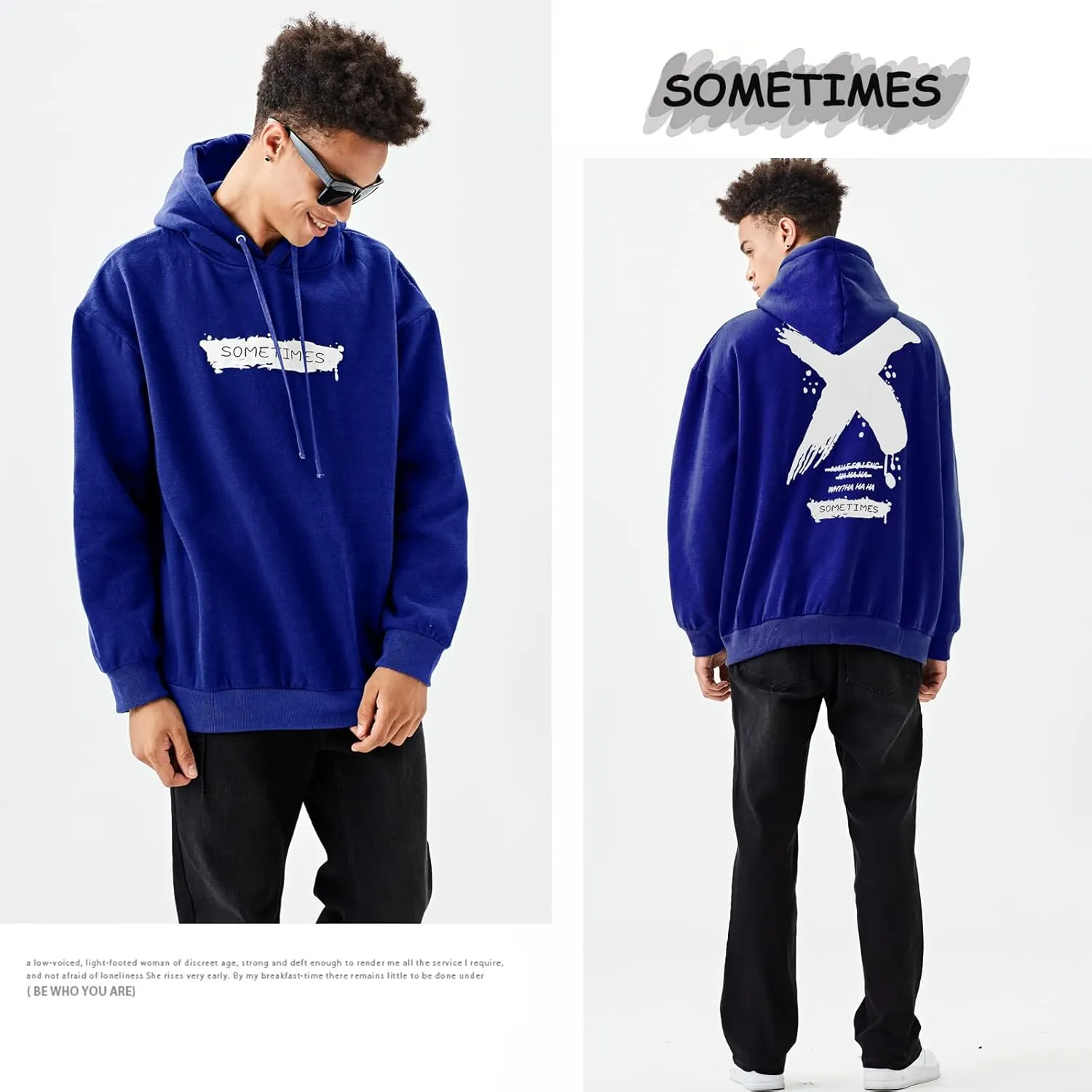 Men's Hoodie Hip Hop Graphic Fleece Hooded Pullover Vintage Printed Long Sleeve Sweatshirt Unisex Streetwear