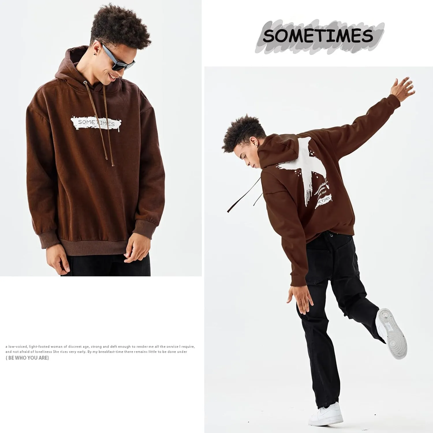 Men's Hoodie Hip Hop Graphic Fleece Hooded Pullover Vintage Printed Long Sleeve Sweatshirt Unisex Streetwear