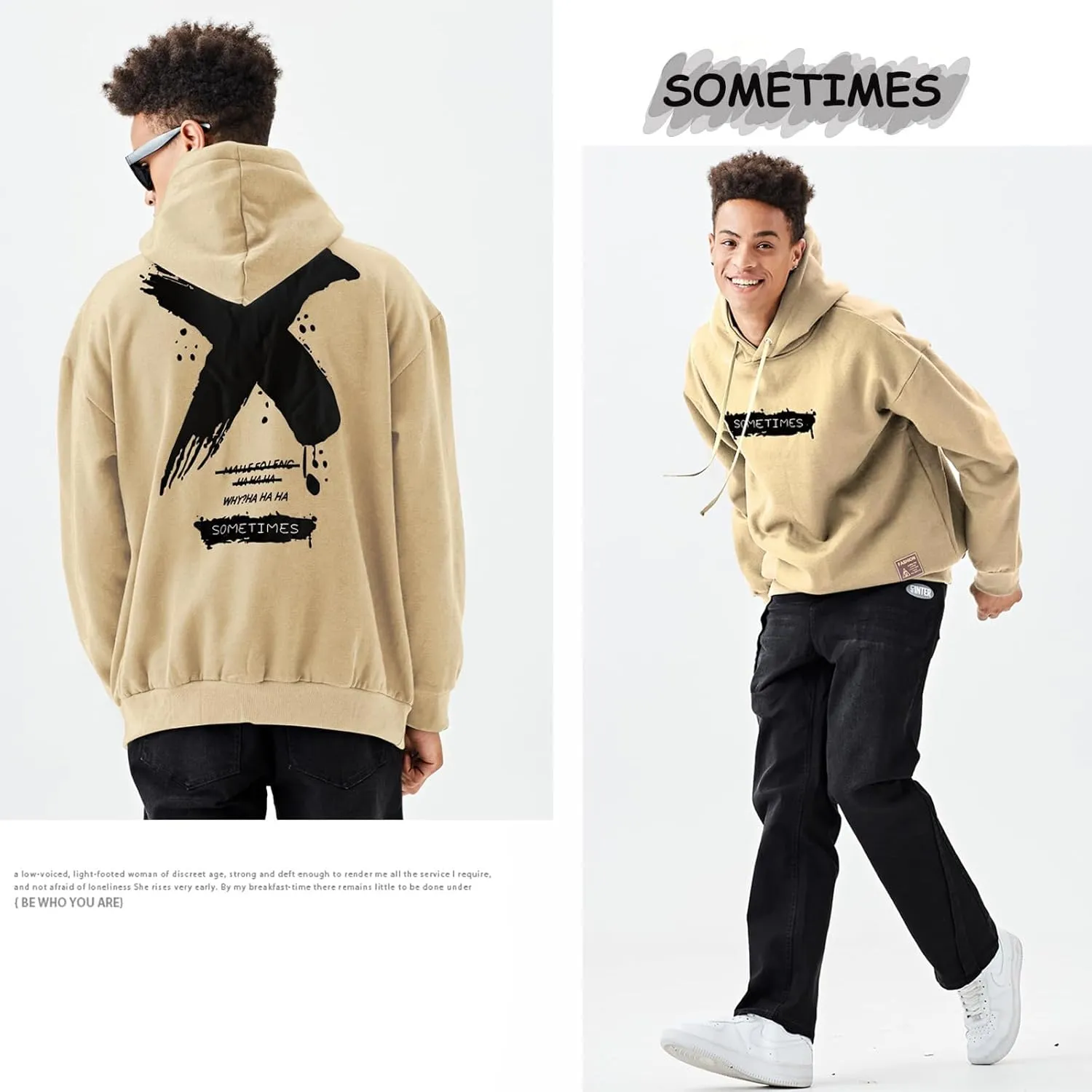 Men's Hoodie Hip Hop Graphic Fleece Hooded Pullover Vintage Printed Long Sleeve Sweatshirt Unisex Streetwear