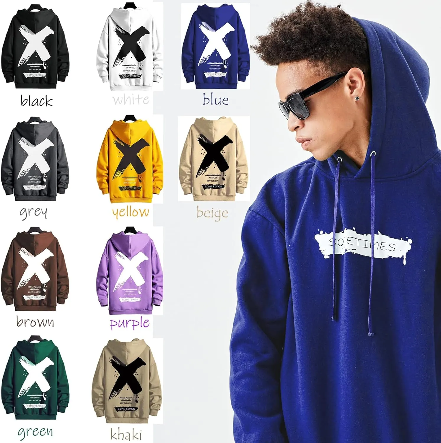 Men's Hoodie Hip Hop Graphic Fleece Hooded Pullover Vintage Printed Long Sleeve Sweatshirt Unisex Streetwear