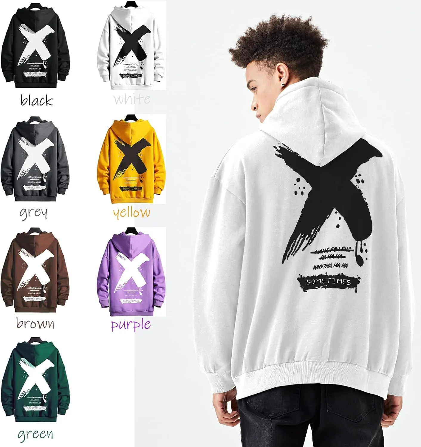 Men's Hoodie Hip Hop Graphic Fleece Hooded Pullover Vintage Printed Long Sleeve Sweatshirt Unisex Streetwear