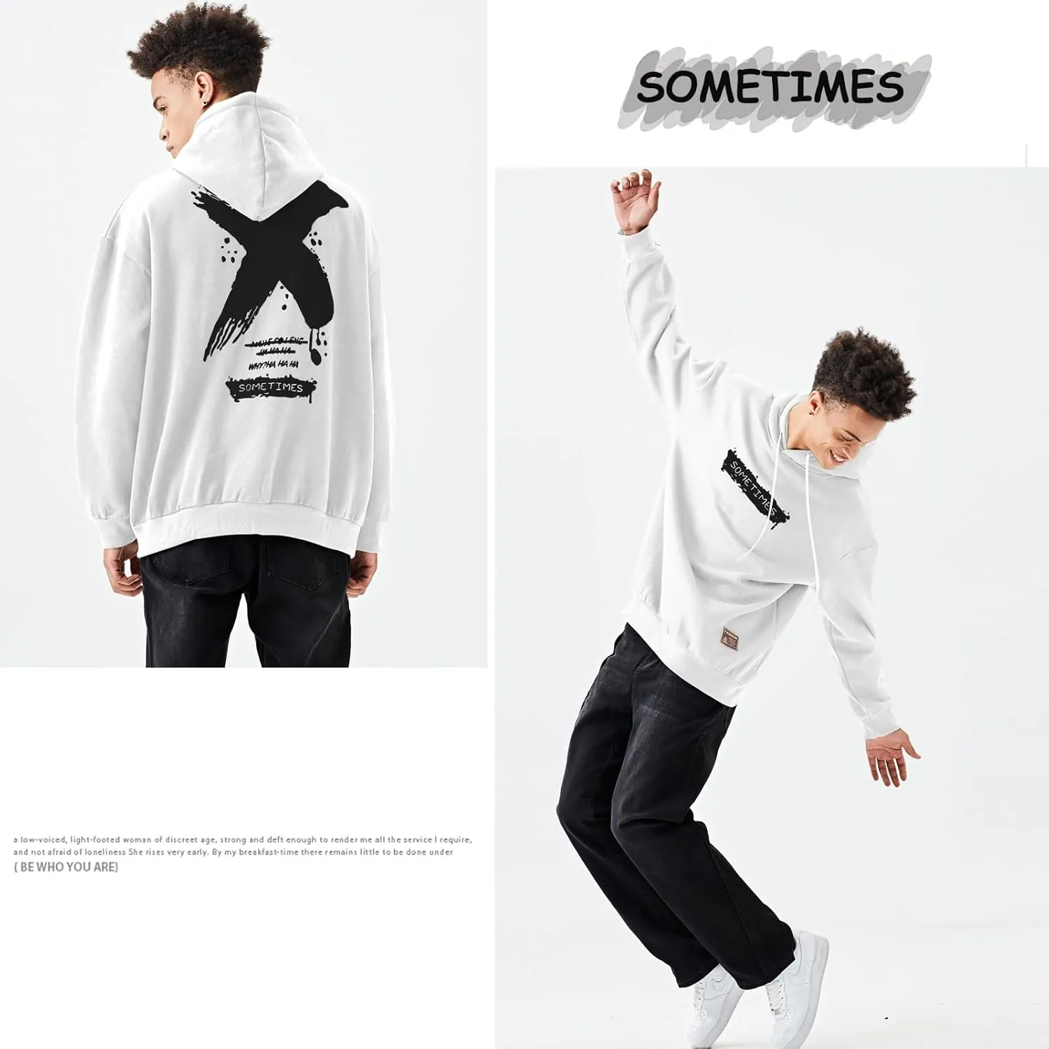 Men's Hoodie Hip Hop Graphic Fleece Hooded Pullover Vintage Printed Long Sleeve Sweatshirt Unisex Streetwear