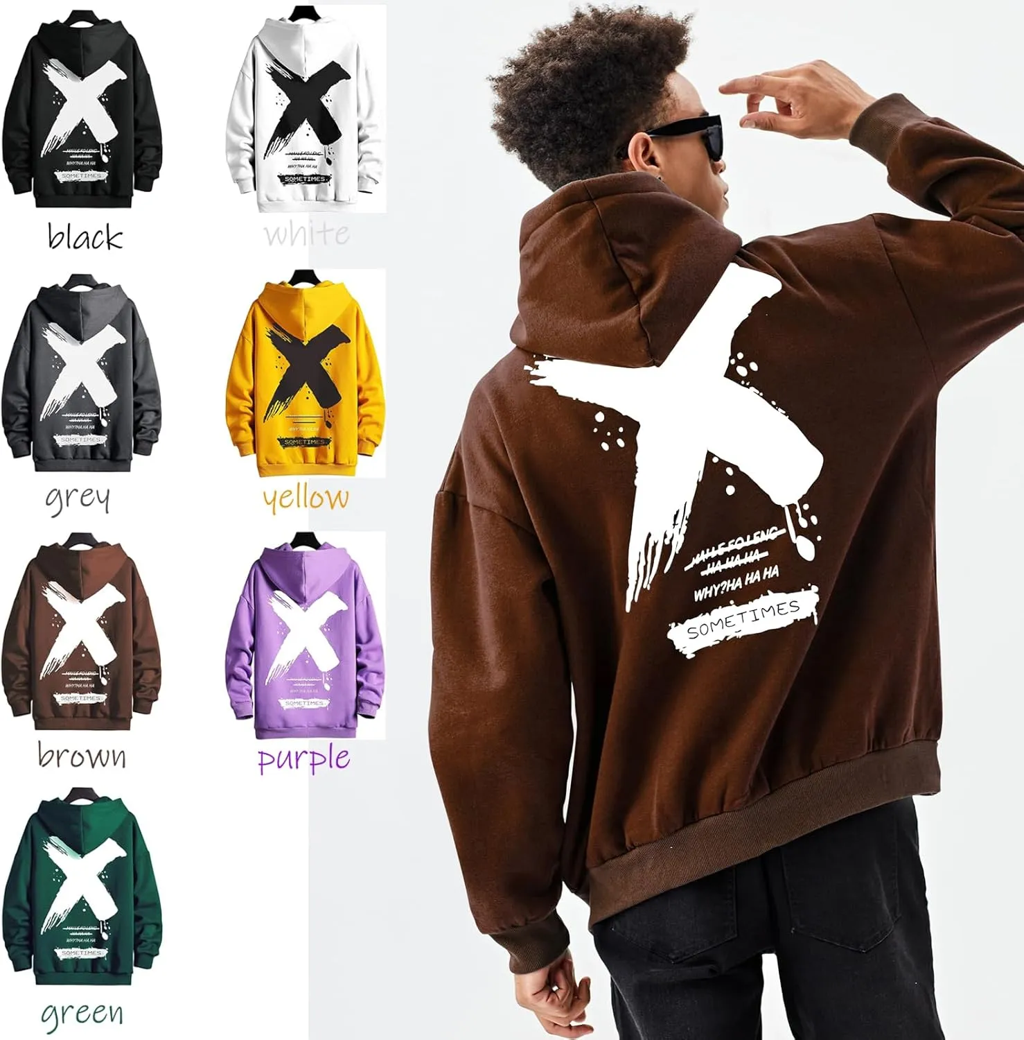 Men's Hoodie Hip Hop Graphic Fleece Hooded Pullover Vintage Printed Long Sleeve Sweatshirt Unisex Streetwear