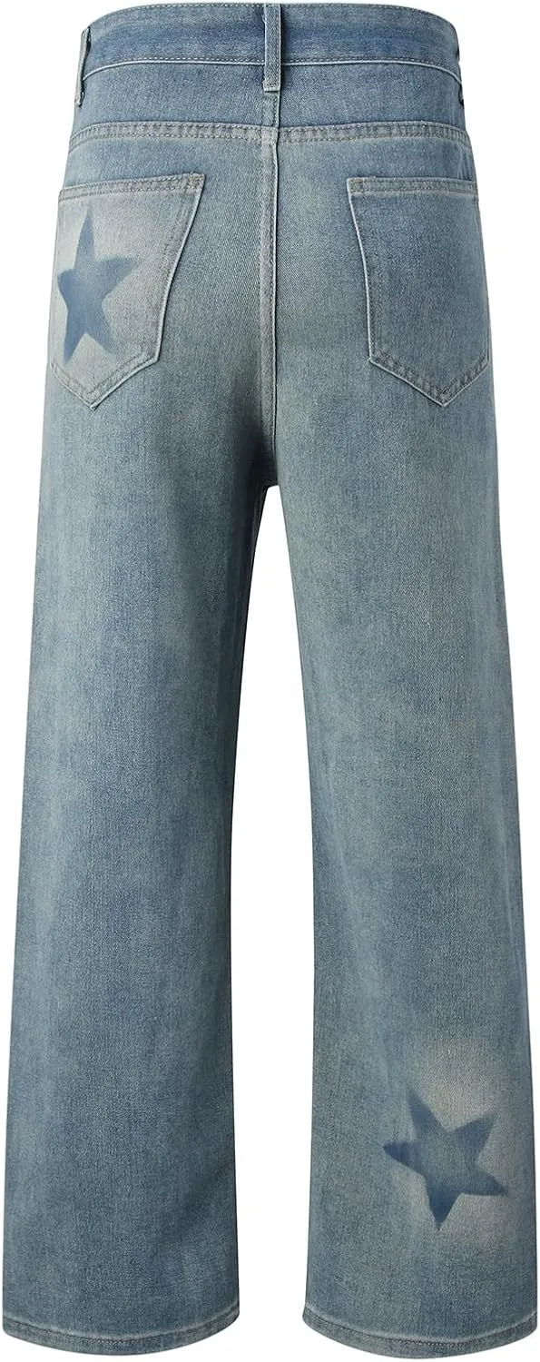 Men's Loose Wide Leg Jeans Streetwear Skateboard Baggy Punk Hip Hop Multi-Pocket Oversized Denim Pants