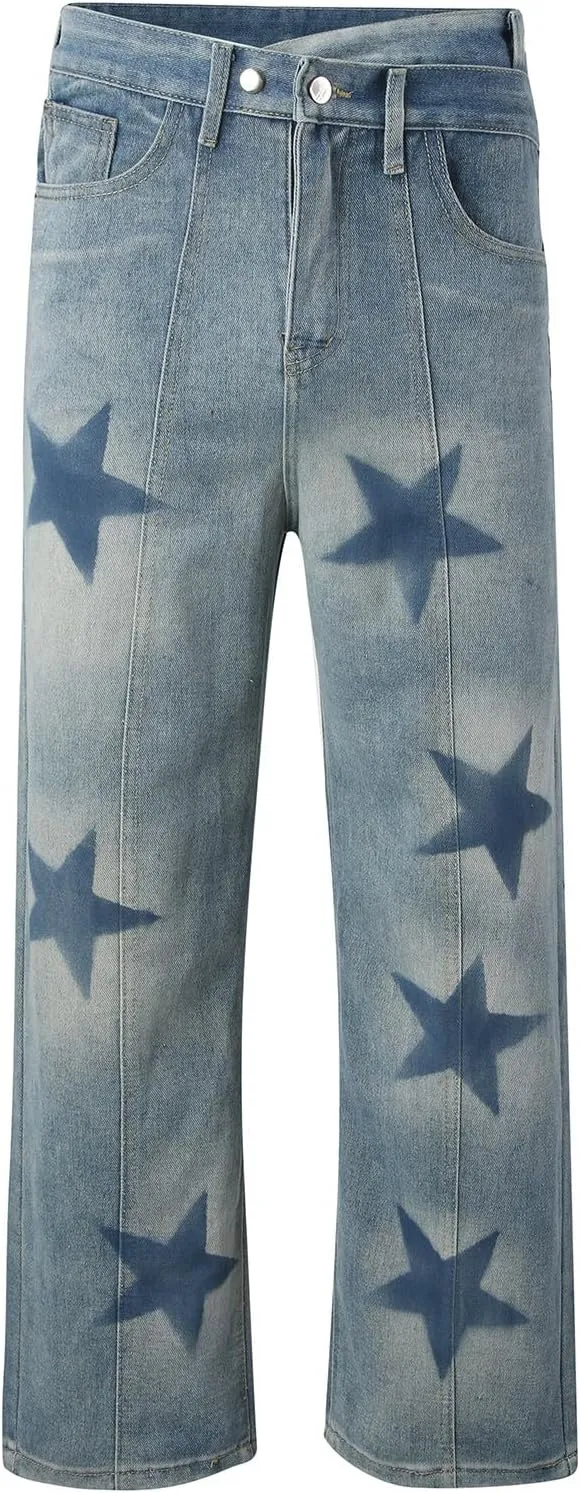 Men's Loose Wide Leg Jeans Streetwear Skateboard Baggy Punk Hip Hop Multi-Pocket Oversized Denim Pants