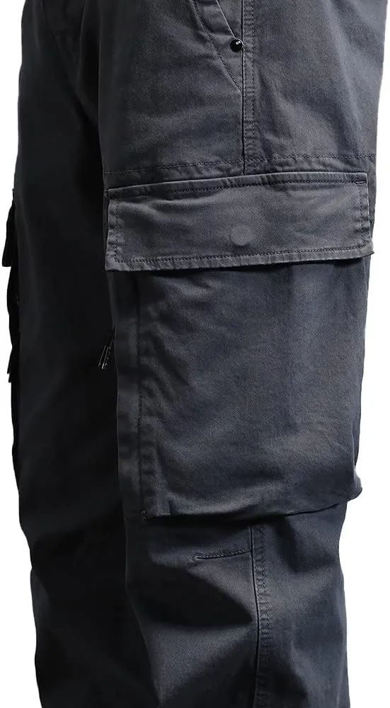 Men's Military Army Cargo Pants Outdoor Cotton Tactical Work Pants Drawstring Slim Fit Trousers