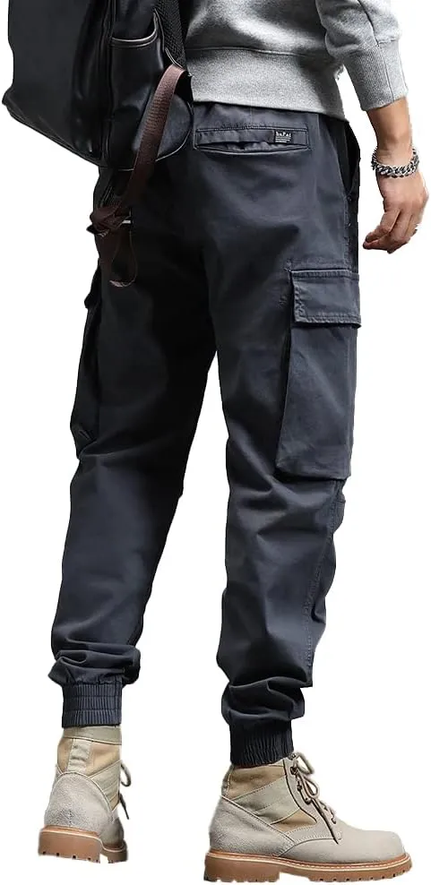 Men's Military Army Cargo Pants Outdoor Cotton Tactical Work Pants Drawstring Slim Fit Trousers