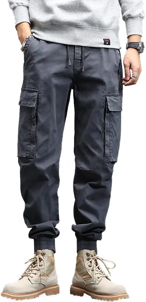 Men's Military Army Cargo Pants Outdoor Cotton Tactical Work Pants Drawstring Slim Fit Trousers