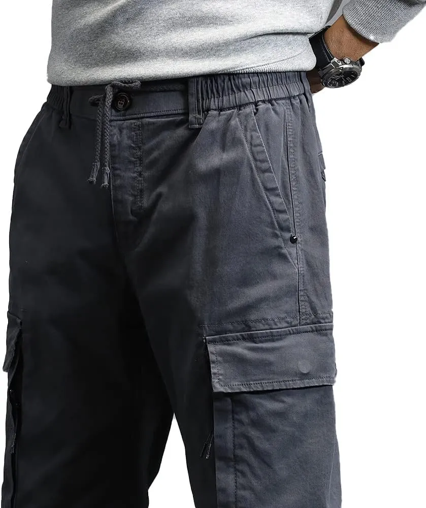 Men's Military Army Cargo Pants Outdoor Cotton Tactical Work Pants Drawstring Slim Fit Trousers