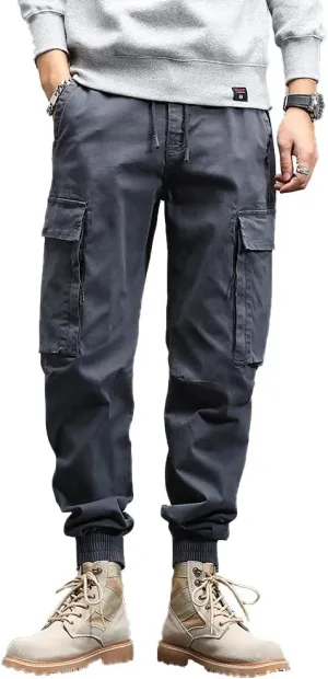 Men's Military Army Cargo Pants Outdoor Cotton Tactical Work Pants Drawstring Slim Fit Trousers