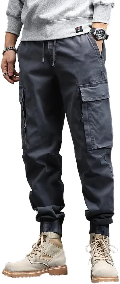 Men's Military Army Cargo Pants Outdoor Cotton Tactical Work Pants Drawstring Slim Fit Trousers