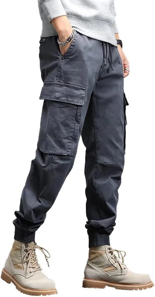 Men's Military Army Cargo Pants Outdoor Cotton Tactical Work Pants Drawstring Slim Fit Trousers