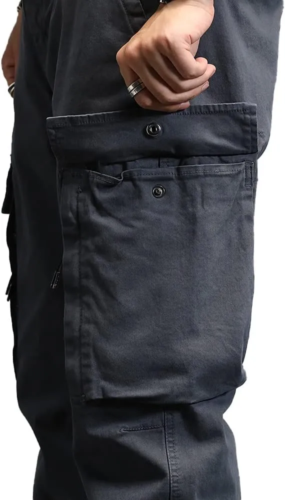 Men's Military Army Cargo Pants Outdoor Cotton Tactical Work Pants Drawstring Slim Fit Trousers