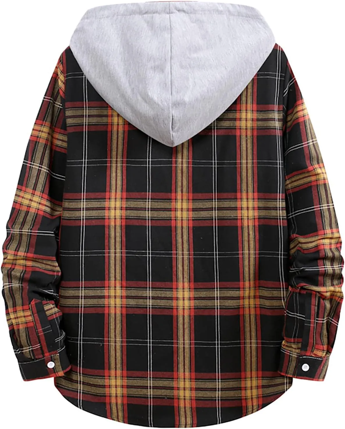 Men's Plaid Hooded Shirts Shirt Hooded Collar Long Sleeve Shirt Blouse Coat with Zipper Casual Loose Thicken