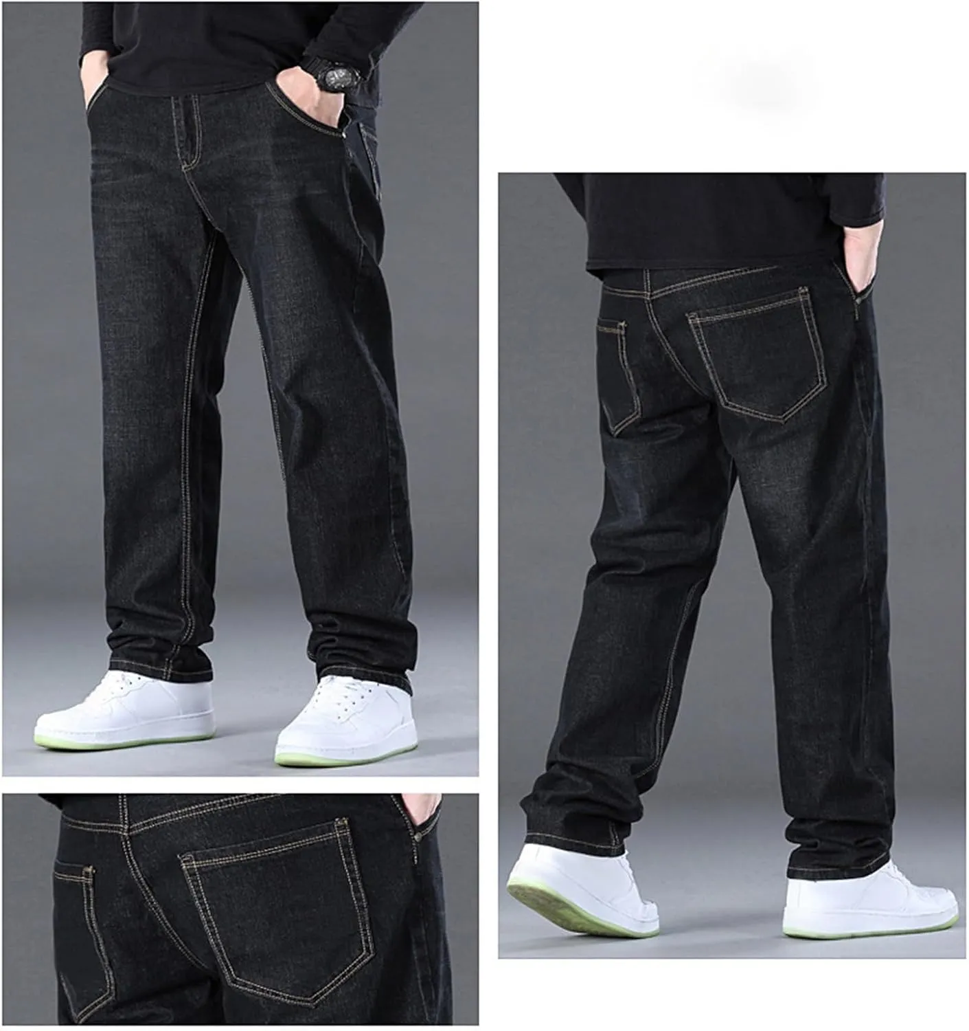 Mens Relaxed Fit Jeans Y2k Hip Hop Streetwear Wide Leg Jean Plus Size Baggy Straight Leg Denim Pants Casual Trousers