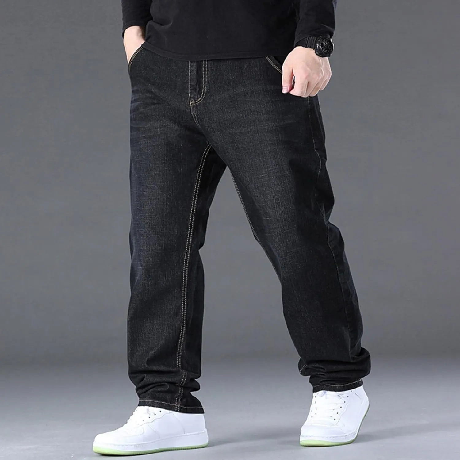 Mens Relaxed Fit Jeans Y2k Hip Hop Streetwear Wide Leg Jean Plus Size Baggy Straight Leg Denim Pants Casual Trousers